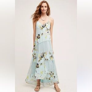 NWT Sachin + Babi Maxi Rainflower Lace Dress Blue Floral Motif Mesh (Size 4P)